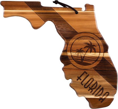 Totally Bamboo Rock & Branch Origins Series New York State Shaped Cutting Board and Charcuterie Serving Tray, Includes Hang Tie for Wall Display