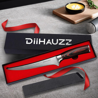 7 Inch Fillet Knife for Fish, Razor Sharp Boning Knife High Carbon Stainless Steel for Poultry Deboning and Meat Cutting, Japanese Filleting Knives with Ergonomic Pakkawood Handle, Sheath