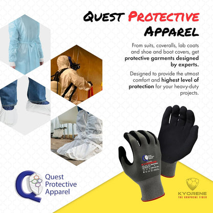 Quest Protective Apparel Cut Resistant Work Gloves (ANSI A1) – Lightweight Graphene Gloves for Gardening, DIY, Mechanical & General Handling – Breathable Grip Gloves for Men & Women – Large, Pack of 3