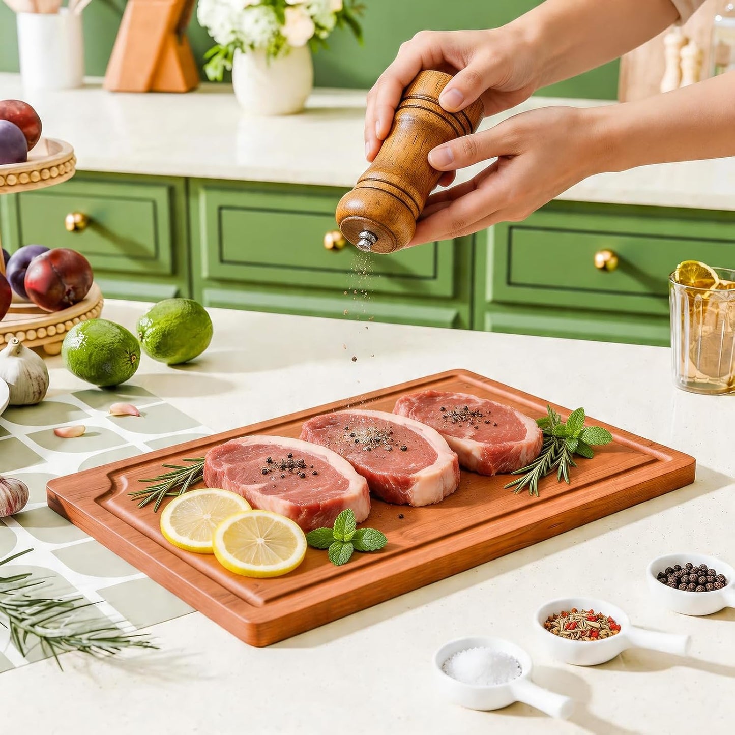 Simple Trending Bamboo Cutting Boards for Kitchen, Durable Chopping Boards with Deep Juice Grooves, Set of 3 Butcher Block for Meat, Vegetables and Fruits