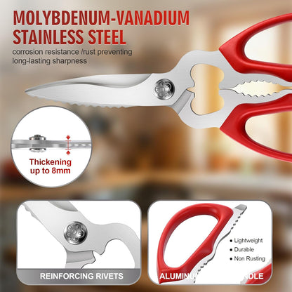 Multi-Purpose Kitchen Shears, 9" Heavy Duty Japanese 420J2 Stainless Steel, Detachable Blades for Poultry, Herbs, Fish, Nuts, Jar & Bottle Opening, Dishwasher Safe, Soft Ergonomic Handle