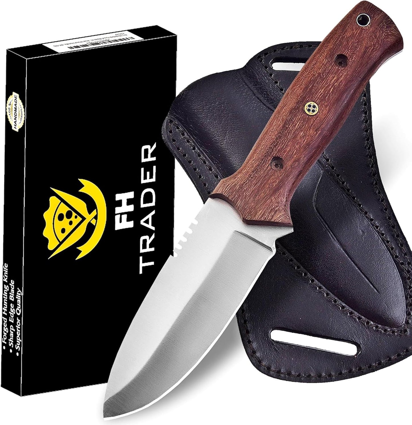 Fixed Blade Hunting Forged Tracker Knife - 8 Inches Carbon Steel Razor Sharp Blade Full Tang Bushcraft Knives with Premium Leather Belt Sheath. Used For Hunting Outdoor Camping, Hiking, Skining Knife.