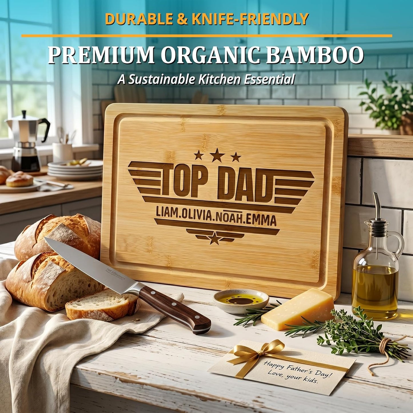 Personalized Cutting Board - Custom Bamboo Engraved Chopping Board for Kitchen - Unique Housewarming Gift for Couples & New Home - Durable Bamboo Carving Board - 4 Size Option