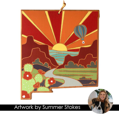 Totally Bamboo North Carolina State Shaped Cutting Board and Charcuterie Serving Platter with Artwork by Summer Stokes, Includes Hang Tie for Wall Display 18" x 8" x 5/8" - Colors B