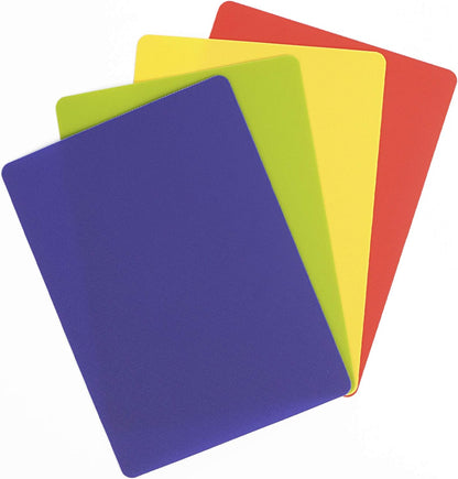 Dexas Heavy Duty Cutting Board Grippmat, Flexible Cutting Boards for Kitchen, Set of 4, Non Slip Plastic Board Cutting Mat Small Size 5.5 x 8, Blue, Green, Yellow, Red Set, Kitchen Gadgets
