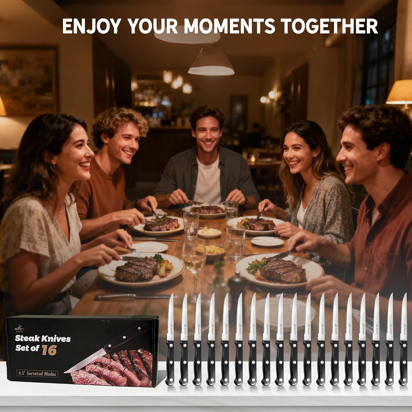 Upgraded Steak Knives Set of 8, Uncoated Stainless Steel Serrated Steak Knife Set, 4.5 Inch Steak Knife with Ergonomic Handle and Sharp Blades, Dishwasher Safe Dinner Knives for Kitchen, Restaurant
