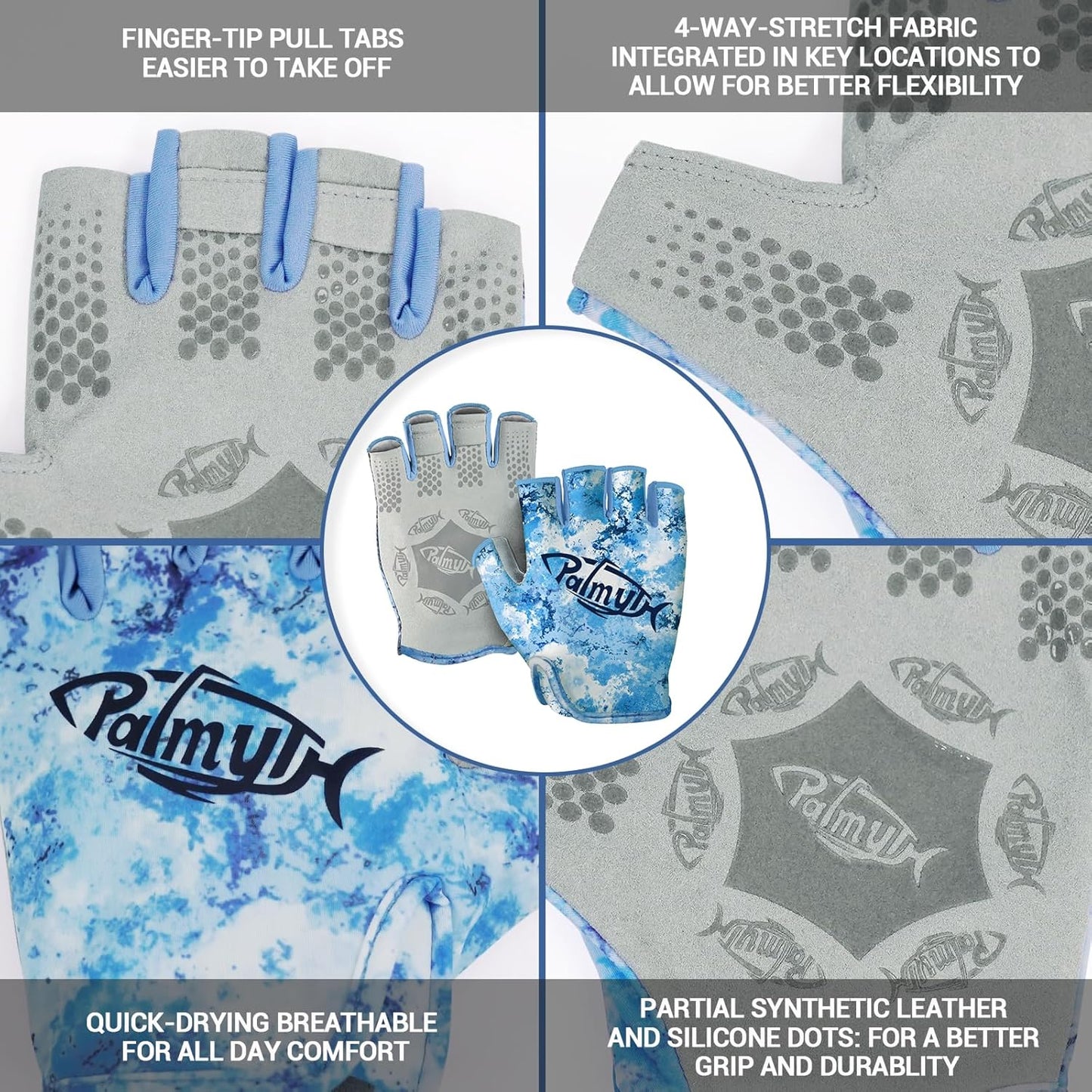 Palmyth Stubby UV Fishing Gloves Sun Protection Fingerless Glove Men Women UPF 50+ SPF for Kayaking, Paddling, Canoeing, Rowing, Driving