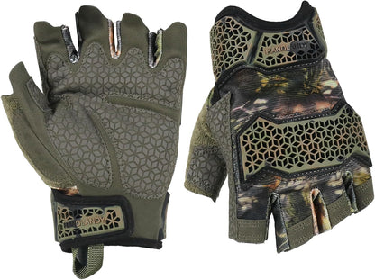 HANDLANDY Fingerless Work Gloves for Men Utility Padded Half Finger Driving Working Gloves (Large, Green)