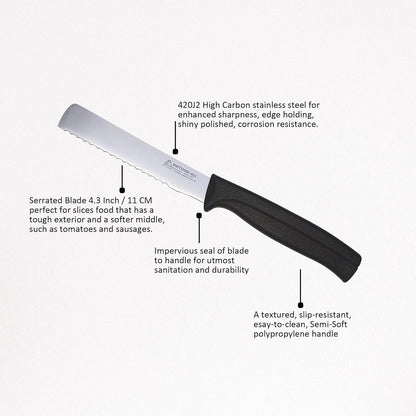 Kitchen Utility Knife - MATTSTONE HILL 4 Inch Paring Knife, Small Fruit & Vegetable Knife, Premium German Stell Blade, Black Handle