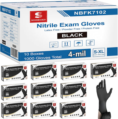 Schneider Nitrile Exam Gloves, 4 Mil Black Gloves Disposable Latex Free Powder Free, Food Safe for Cooking, Food Prep, Clean