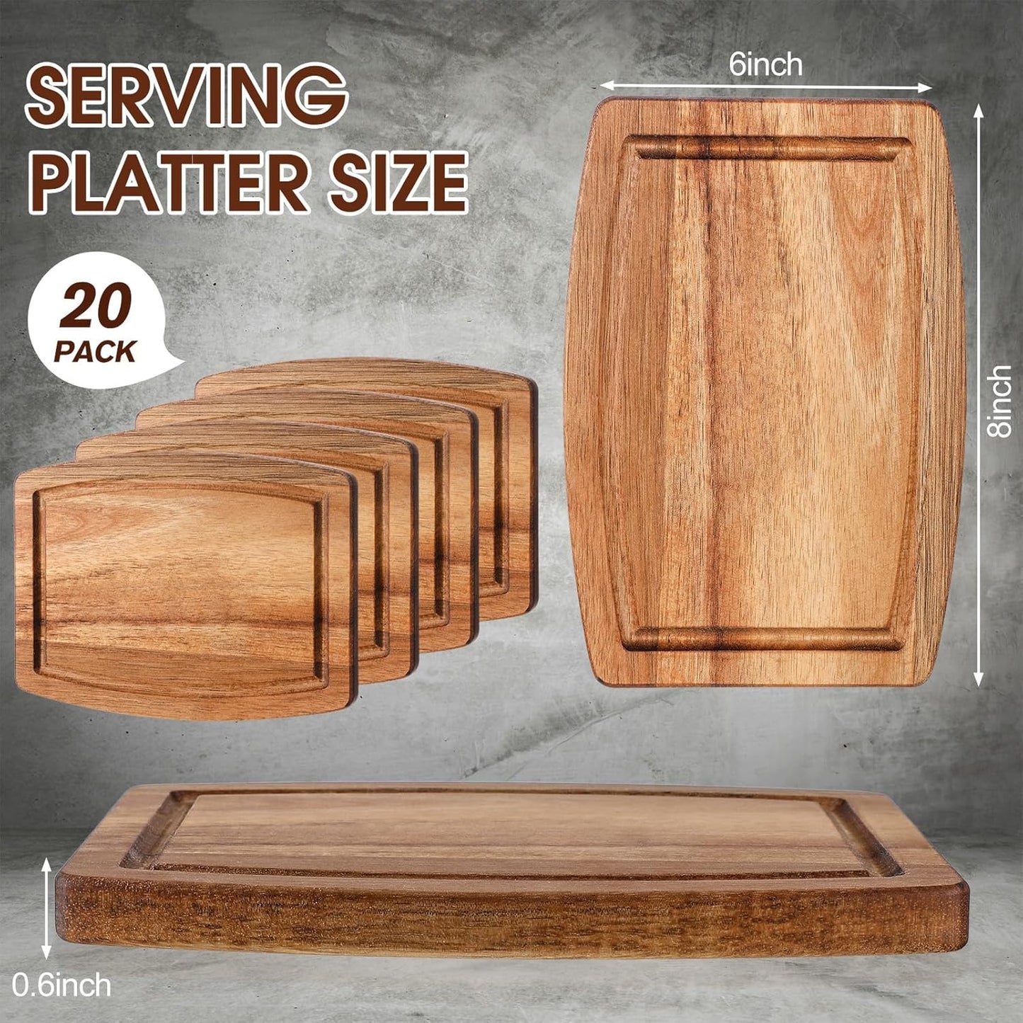 Kigley 10 Pcs Acacia Wood Cutting Boards Bulk for Laser Engraving Wooden Dinner Plates with Groove Chopping Charcuterie Board Carving Tray for Holiday Housewarming Party Gifts (8 x 10 Inch)
