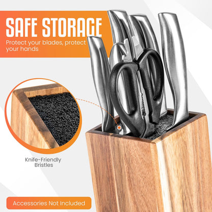 Universal Knife Block With Plastic Bristles Acacia Wood Regular Golden to medium brown Space Saver