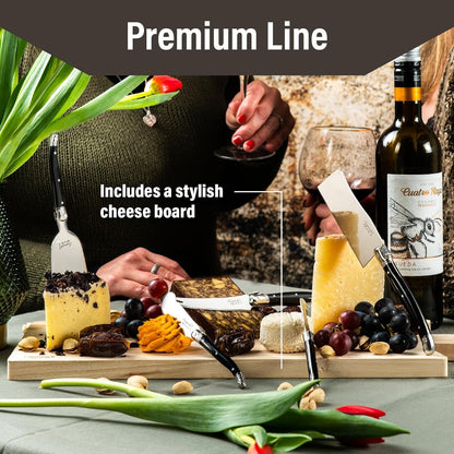 Laguiole Style de Vie Cheese Knife Set - Premium Line Cheese Knives Set with Charcuterie Board - Dishwasher Safe - Premium Tableware