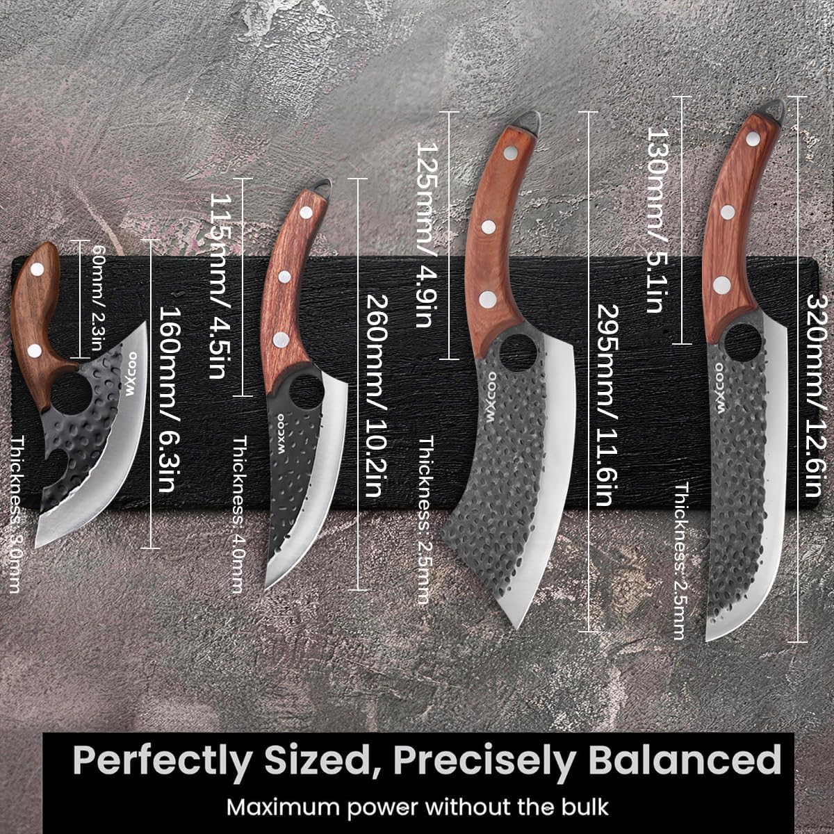 4PCS Hand Forged Kitchen Knife Set with Sheaths, High Carbon Steel Viking Butcher Knife Set, Serbian Chef Cleaver, Heavy Duty Boning Knife & Slicing Knife for Outdoor BBQ, Camping, Hunting
