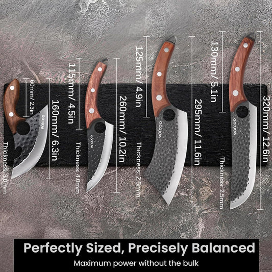 4PCS Hand Forged Kitchen Knife Set with Sheaths, High Carbon Steel Viking Butcher Knife Set, Serbian Chef Cleaver, Heavy Duty Boning Knife & Slicing Knife for Outdoor BBQ, Camping, Hunting