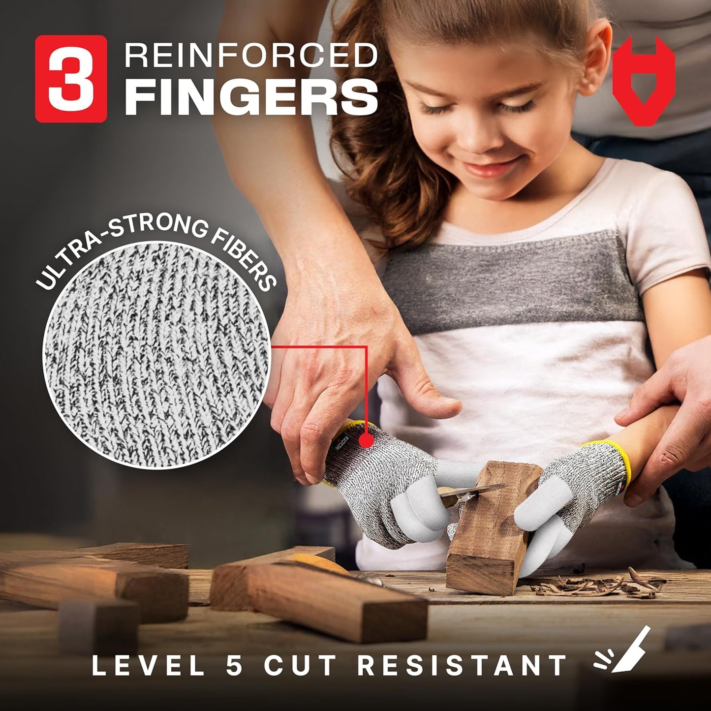NoCry Kids Cutting Gloves, XXS (4-7 Years) — 100% Food Grade and Level 5 Protection — Comfortable and Lightweight, Yet Tough — Ambidextrous — Ideal for Fishing, Wood Carving and Whittling