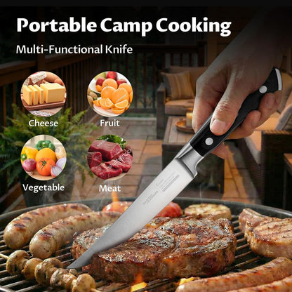 Steak Knives Set of 8, 5 Inch Non Serrated Steak Knife with Walnut Block, Razor-Sharp German Stainless Steel Dinner Knives, Durable Full Tang Forged Straight Edge Meat Knife for Home Dining&Gift