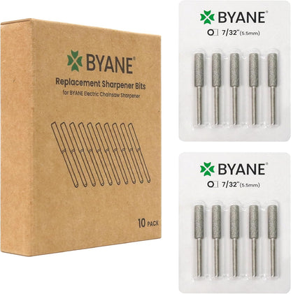 Byane Diamond Chainsaw Sharpening Bits - 5/32''(4.0mm) Carbide Chain Grinding Stones 10PCS, Optimized for Carbide & Standard Chains, Electric Grinder Replacement