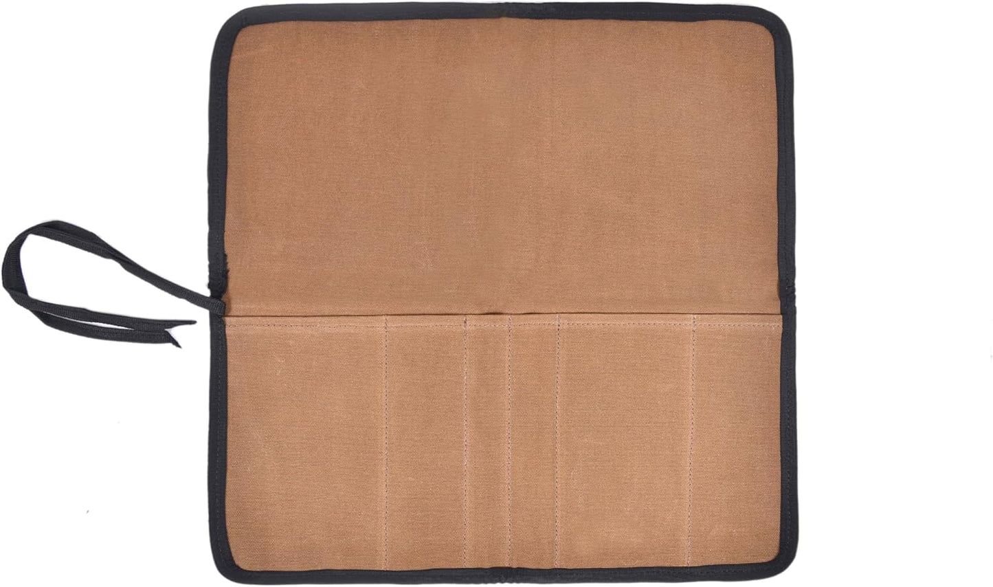 Aaron Leather Goods Professional Knife Roll Bag, 6-Slot Chef Knife Case, Brown Genuine Leather (Seaweed)