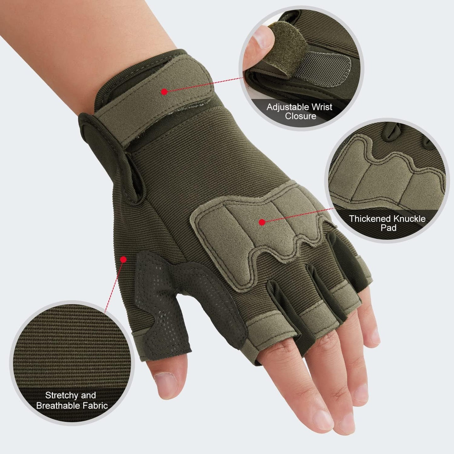 FIORETTO Fingerless Workout & Exercise Gloves for Gym, Weight Lifting, Airsoft, Shooting, Hunting, Hiking, Cycling, Driving, Motorcycle, Climbing M210603