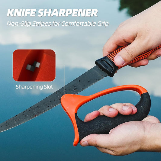 RUNCL Fishing Fillet Knife Combo Set, Fishing Tools Kit With 6" Fillet Knife, Fillet Fork, Knife Sharpener and Fish Scaler Remover, 4 Pieces fishing Kit Tool, Perfect for Fresh or Saltwater