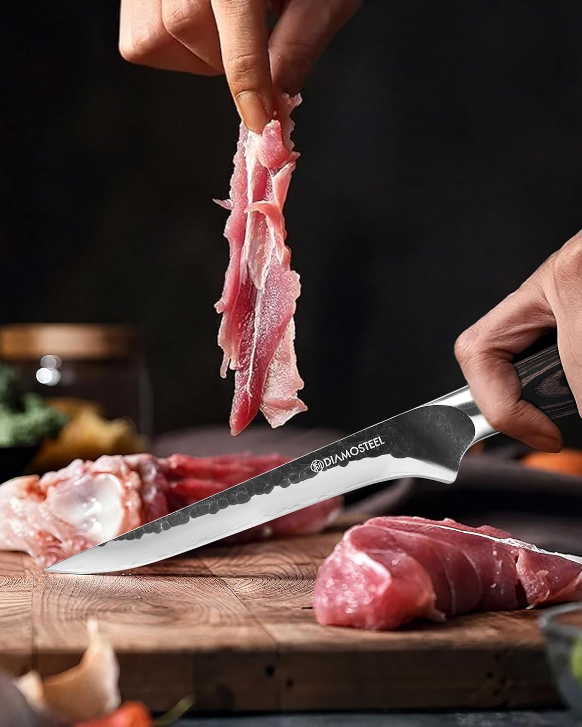 Santoku Knife - 7-Inch Professional Kitchen Knife - Hammered Black Oxide Blade Japanese 9CR18MOV High Carbon Stainless Steel Sharp Chef Knife - Ergonomic Pakkawood Handle with Present Box