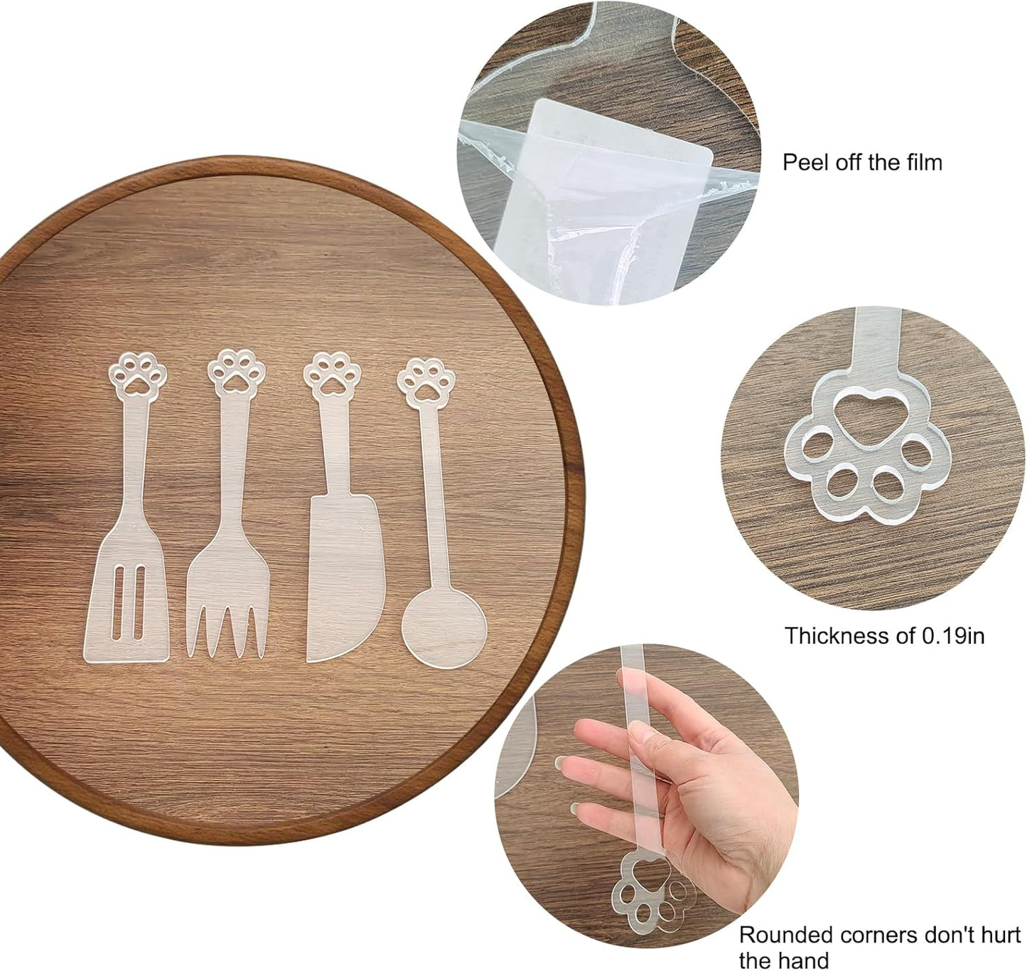 4 PCS Acrylic Tableware Router Template, Acrylic Charcuterie Board Handle Template, Clear Cutting Board Templates for Wood Carving Woodworking Tracing Stencils Guide Tools for Kitchen