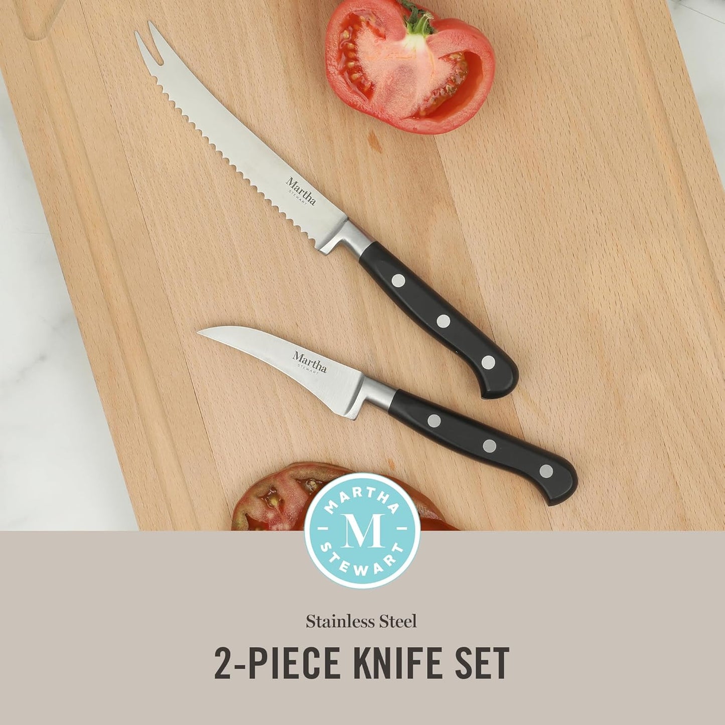 Martha Stewart Carverton 10" Hollow Edge Slicer Knife, High Carbon Stainless Steel Kitchen Knives w/Black Triple Riveted Handle