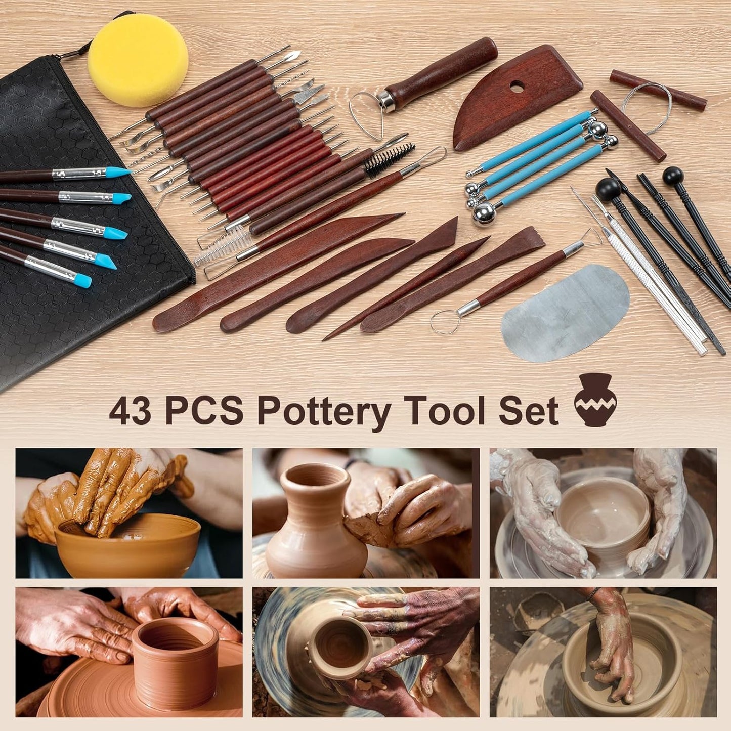 Amrules Clay Tools Kit, 12 PCS Polymer Clay Cutter Tools, Rectangle Shape Acrylic Press Board and Roller Pin Supplies Suitable for Shaping, Carving, Pottery Craft and DIY Projects