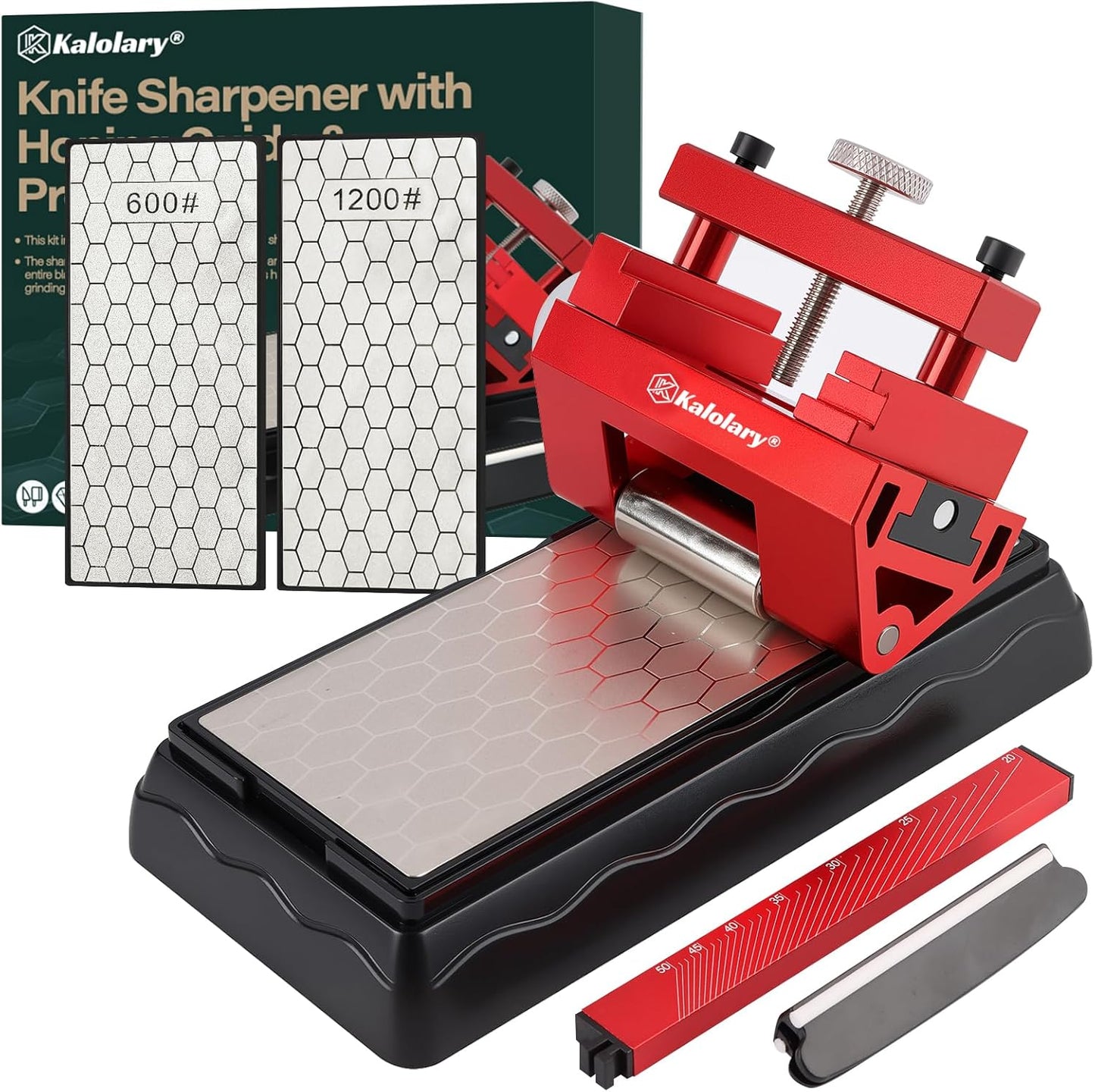 Double-side Chisel Sharpening Kit, Kalolary Professional Diamond Sharpening Stones Knife Sharpener Plate with Honing Guide Protractor for Chisel Kitchen Outdoor Woodworking Tools (600/1200 Grit)