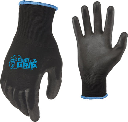 Gorilla Grip Work Gloves, Never Slip Maximum Grip All-Purpose, Gloves for Men, Superior in Wet, Dry, Oily Conditions, Polymer Palm, Medium Size, 5 Pairs, Black/Blue | 25041-25