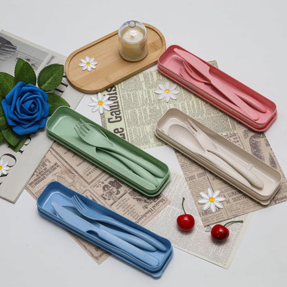 4 Sets Reusable Utensils with Case, Wheat Straw Travel Cutlery Portable Knife Fork and Spoon, Lunch Utensils Set for Camping Travel (Autumn)