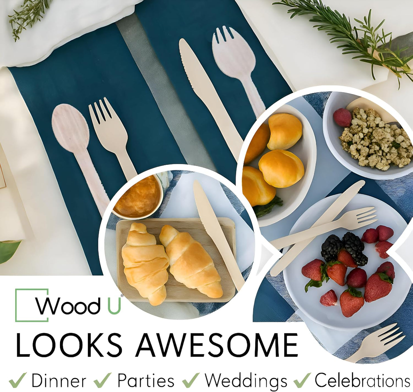 WoodU Disposable Wooden knives 100% All-Natural, Eco-Friendly, Biodegradable, and compostable knives - Pack of 100-6.5" Butter Cheese Knife Wooden Utensil