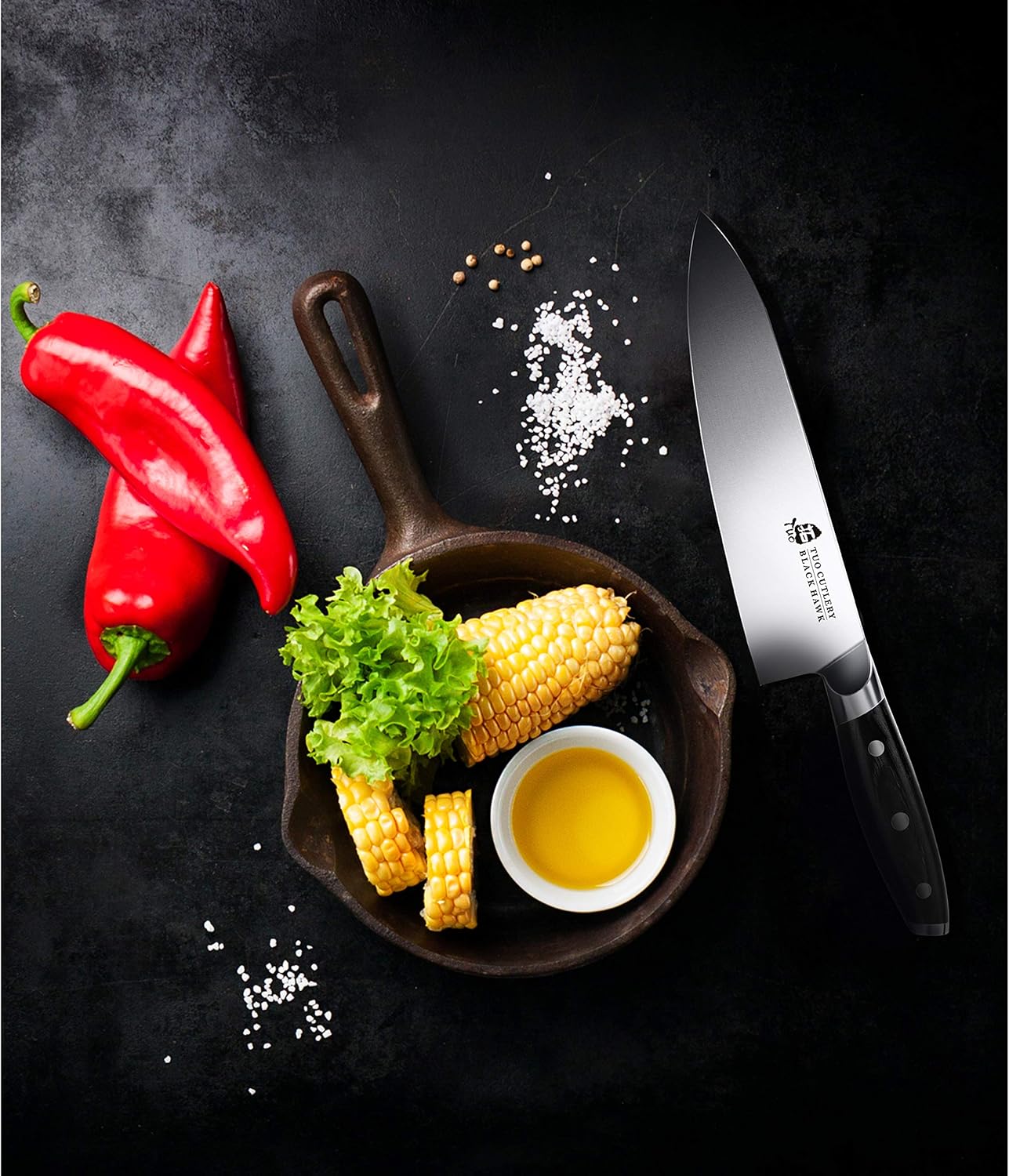 TUO Honing Rod, Knife Sharpening Rod 8 Inch, High Carbon German Steel Knife Sharpener with Ergonomic Pakkawood Handle, Premium Honing Steel for Kitchen Knives Blade Maintenance, Black Hawk Series