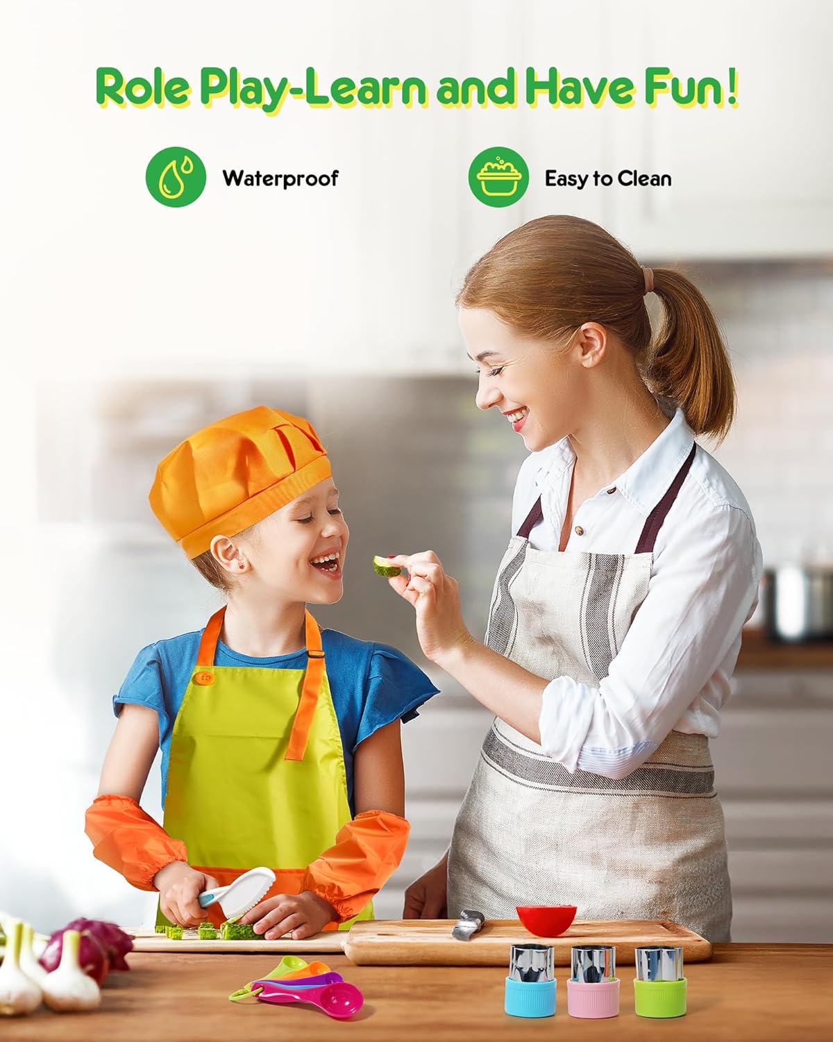 Kids Kitchen Knife Set, 15 Pcs BPA Free Montessori Kitchen Tools for Toddlers' Real Cooking, Include Knives, Crinkle and Sandwich Cutters, Peeler, Cutting Boards, Cleaning Tools for 3+ Birthday Gift