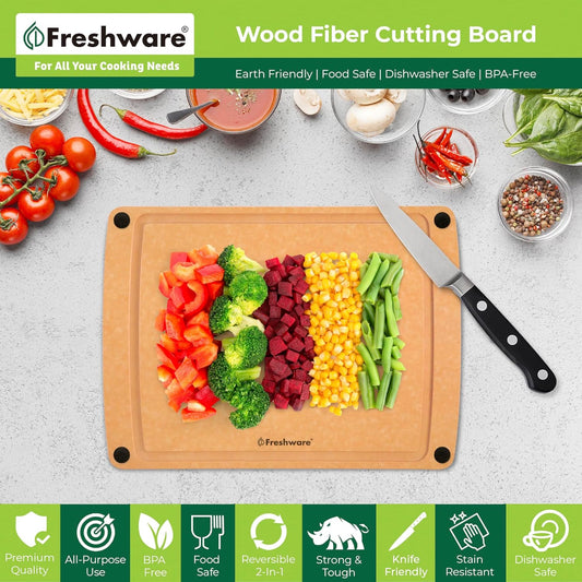 Freshware Wood Cutting Boards for Kitchen, Dishwasher Safe, Medium 12" x 9" and Large, 15" x 11.25", Set of 2, Natural