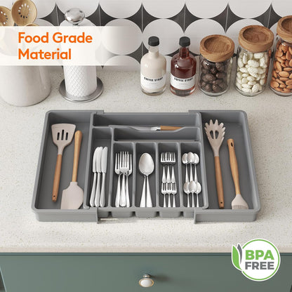 Lifewit Utensil Organizer for Kitchen Drawer, Expandable Cooking Silverware Tray, Adjustable Cutlery Flatware Holder, Plastic Spatula Tools Storage Divider, 14.4 x 15.8", Black