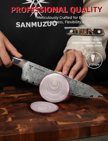 Bird Beak Paring Knife 3.5 Inch, Professional Kitchen Peeling Knife, Ultra Sharp Damascus Powder Steel with Full-tang Resin Handle, Bi Series