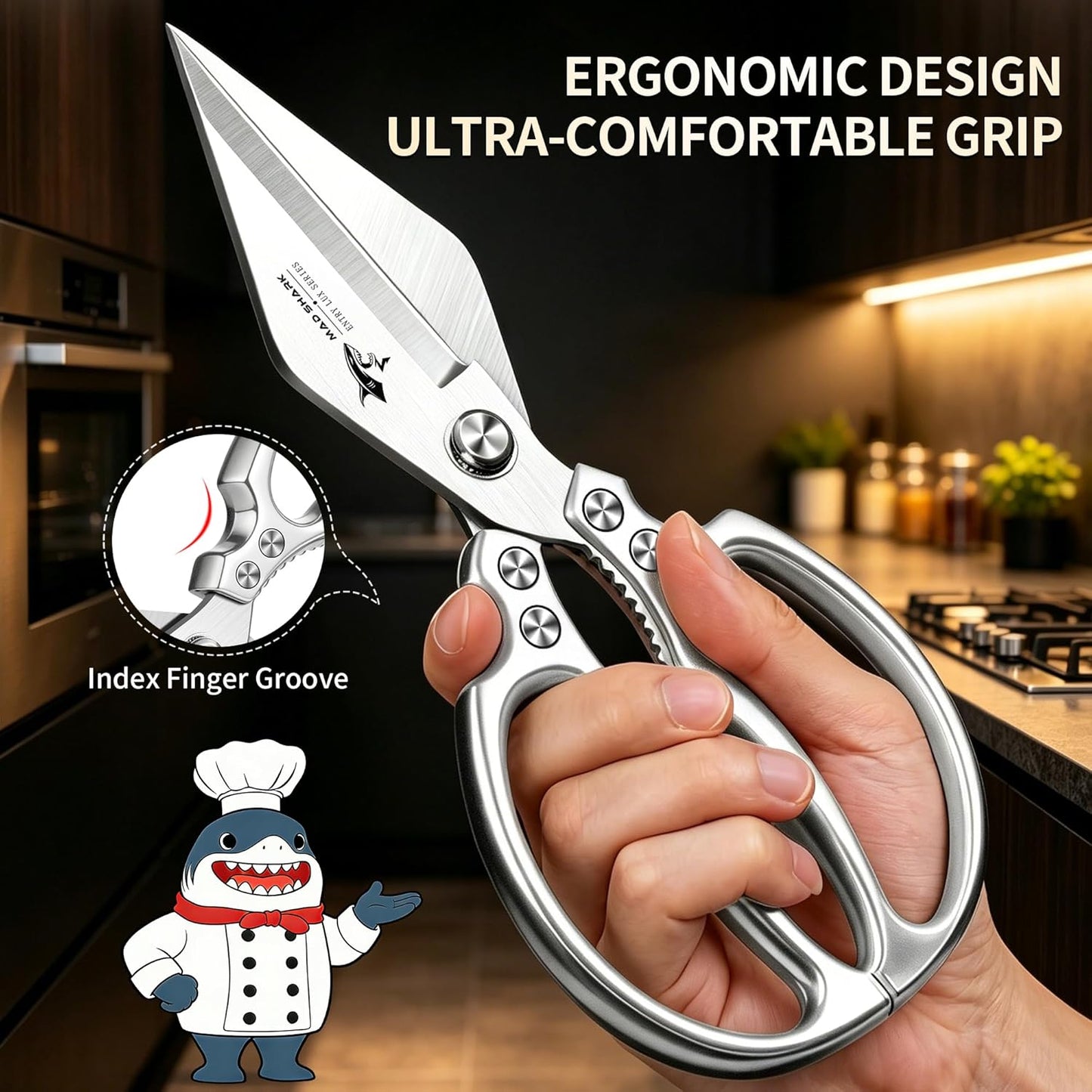 MAD SHARK Heavy Duty Kitchen Shears, Dishwasher Safe All Purpose Kitchen Scissors, Premium Sharp Poultry Shears for Turkey, Meat, Seafood, Vegetables, Stainless Steel Blades, Gifts for Men Women