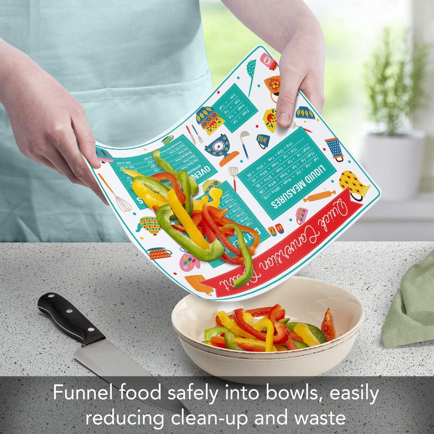 Cut N' Funnel Quick Conversion Flexible Baking Pastry Mat Made in the USA of BPA Free Food Grade Plastic Conversion Measurements for Liquids Dry Cup to Spoon
