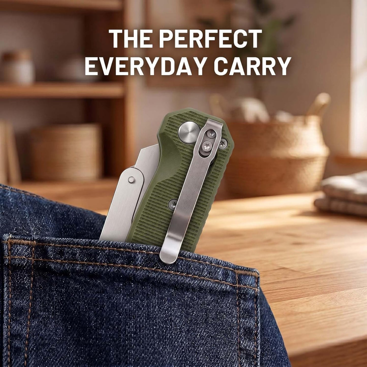 Folding Utility Knife, Pocket Knife, Box cutter Knife with Pocket & Rail Lock, Durable Razor Knife for Home Office Warehouse Everyday Carry, Gift for Men Women（Black）