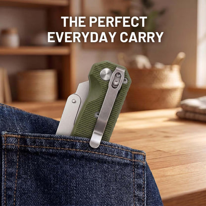 Folding Utility Knife, Pocket Knife, Box cutter Knife with Pocket & Rail Lock, Durable Razor Knife for Home Office Warehouse Everyday Carry, Gift for Men Women（Black）