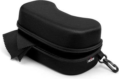 NoCry Water Resistant Safety Glasses Case with Clip - Heavy Duty Semi Hard Large Sunglasses Holder for Men and Women with Cleaning Cloth
