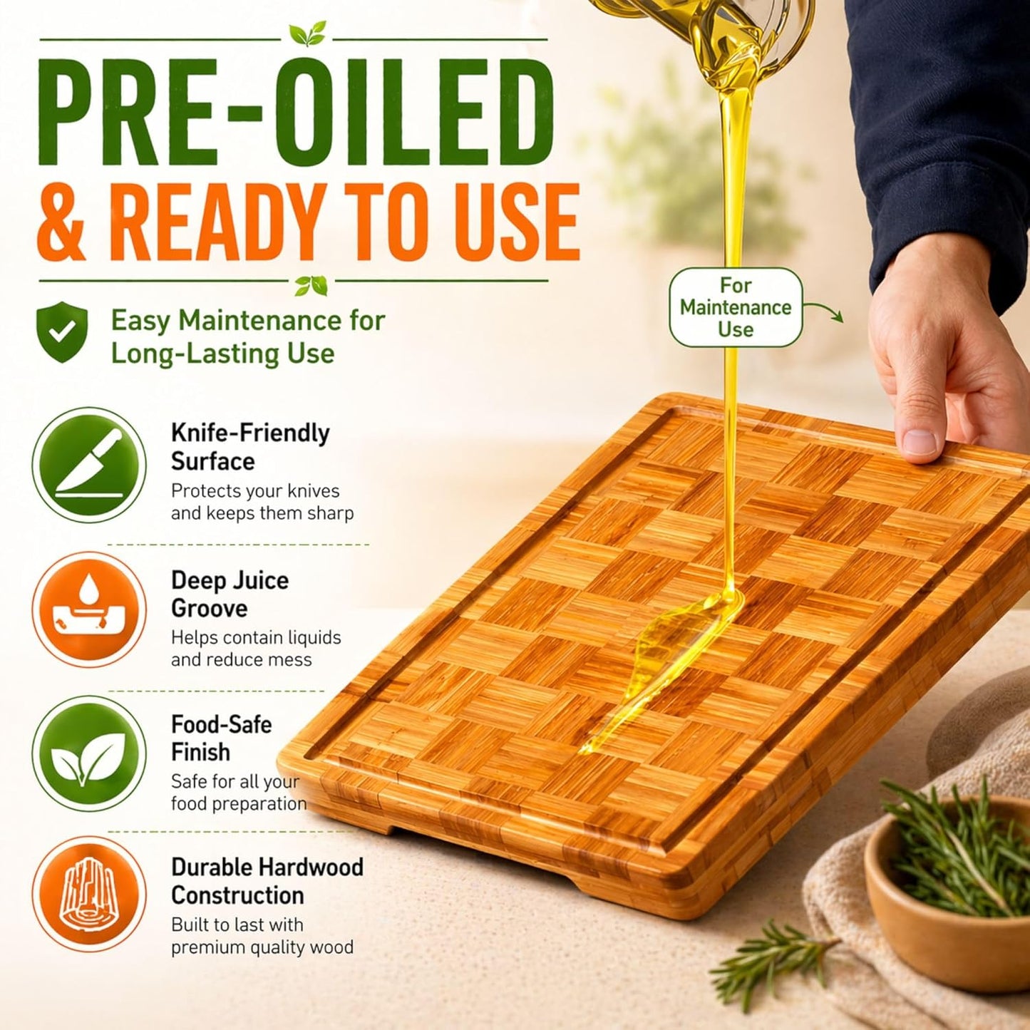 Bamboo Cutting Board Set with Juice Groove, End Grain Cutting Boards, Set of 3 with Holder, Extra Large17 x 12 Inch,1 Inch Thick Heavy Weight 9.5 lb Non-Toxic Wood Chopping Boards for Meat, Vegetables