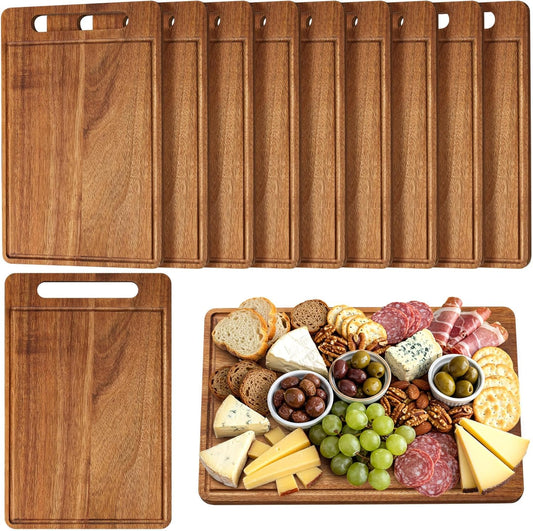 Nuenen 10 Pcs Bulk Wood Cutting Board with Handle 12 x 7.8 Inch Bamboo Wooden Kitchen Serving Chopping Boards for Pizza, Bread, Charcuterie, Fruit, Vegetables(Bamboo)