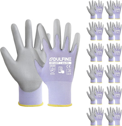 DULFINE Safety Work Gloves PU Coated-12 Pairs,Red Seamless Knit Glove with Polyurethane Coated Smooth Grip on Palm & Fingers, for Men and Women, Ideal for General Duty Work (Large)