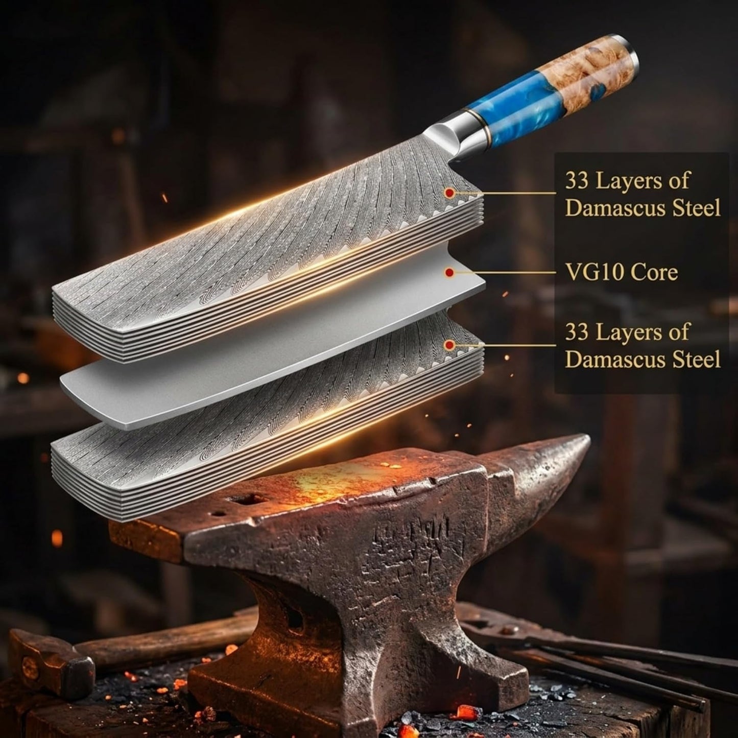 Tidal Blue - 7" Nakiri Knife - Damascus