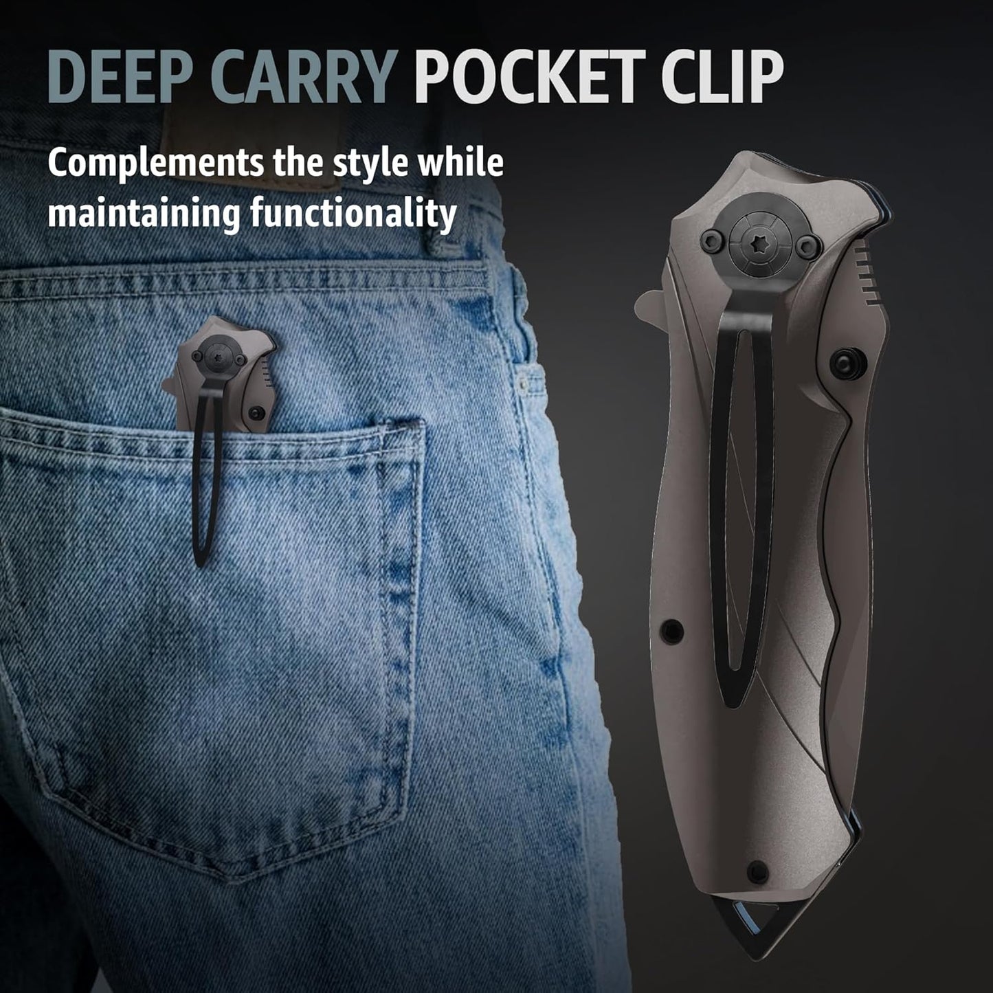 Pocket Knife for Men - Tactical Gear with Glass Breaker and Pocket Clip - Sharp Folding Knives for EDC, Outdoor Cooking, Cutting Cake - Kitchen Utensils & Gadgets - Gifts for Husband, Dad 6495 B