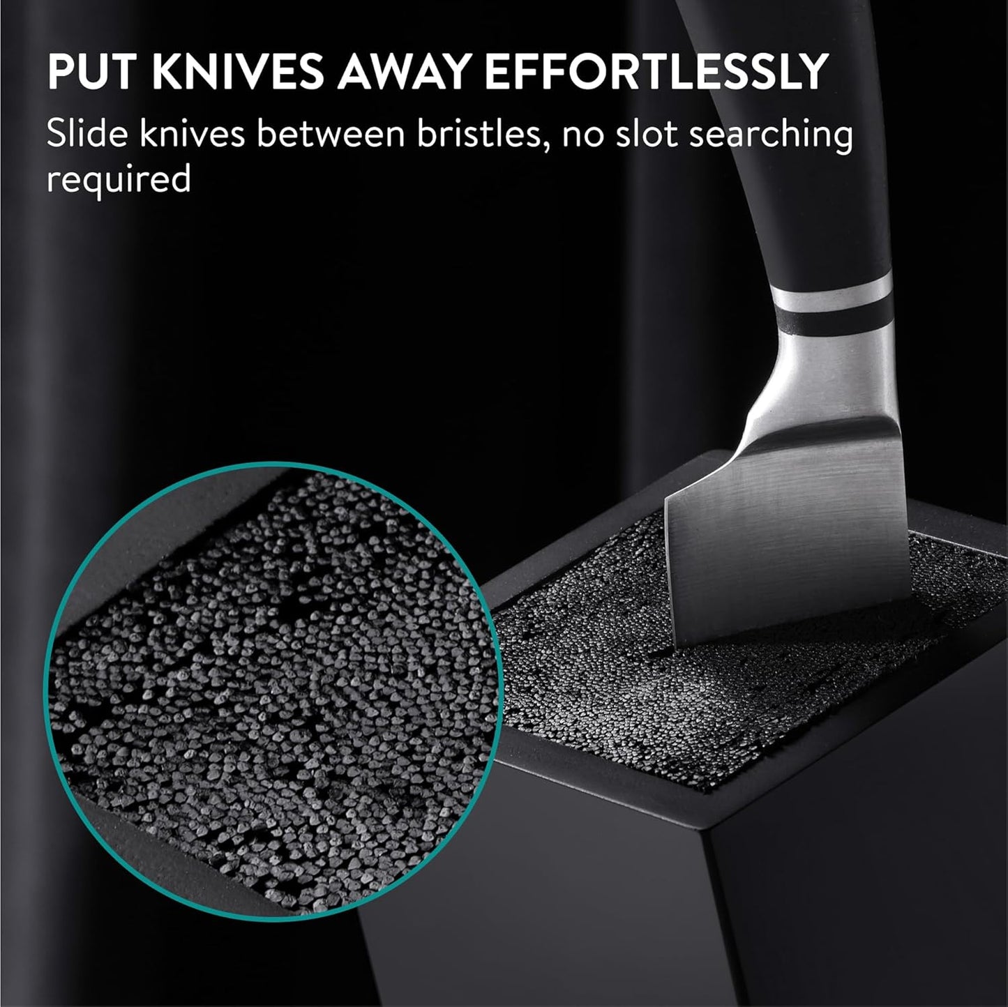Navaris Universal Knife Block Holder - Rubber Wood Stand with Bristles to Fit Different Sizes of Knives - Angled Design, 9.8" x 5.9" x 4.1’" - Black