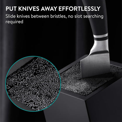 Navaris Universal Knife Block Holder - Rubber Wood Stand with Bristles to Fit Different Sizes of Knives - Angled Design, 9.8" x 5.9" x 4.1’" - Black